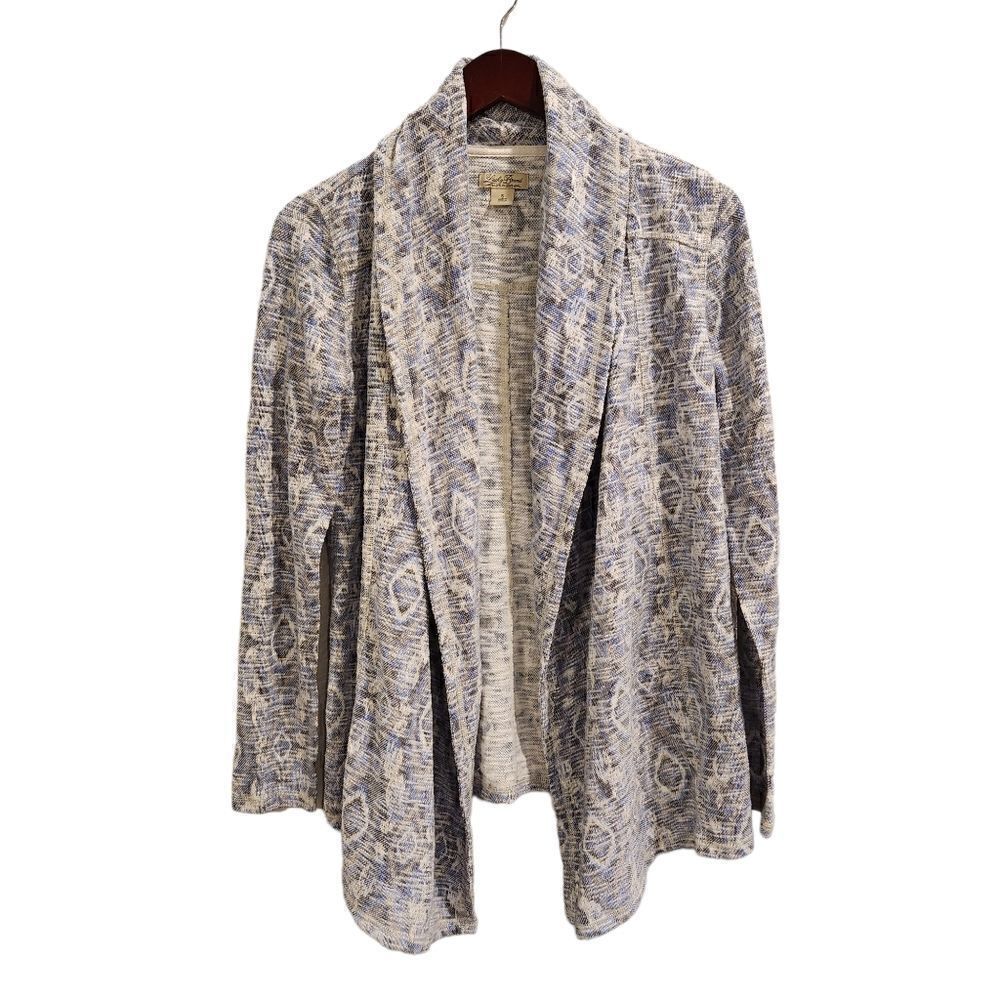 Lucky Brand Heathered Aztec Print Open Waterfall Cardigan Sweater BlueSmall